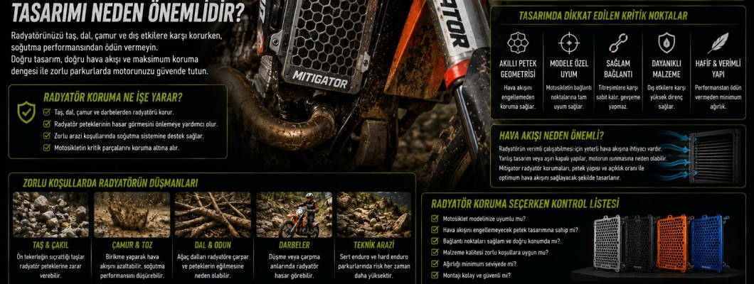 Enduro Motosikletlerde Radyatör Koruma Tasarımı Neden Önemlidir? Enduro Motosikletlerde Radyatör Koruma Tasarımı Neden Önemlidir?
